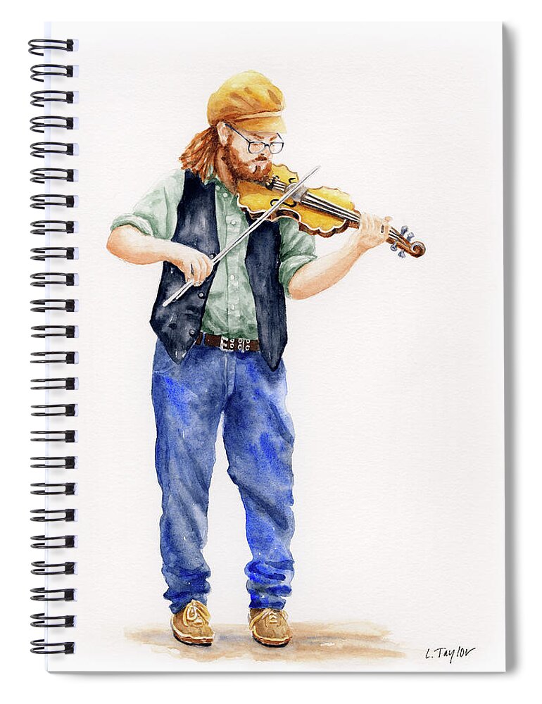 Musician Spiral Notebook featuring the painting Main Street Minstrel 1 by Lori Taylor