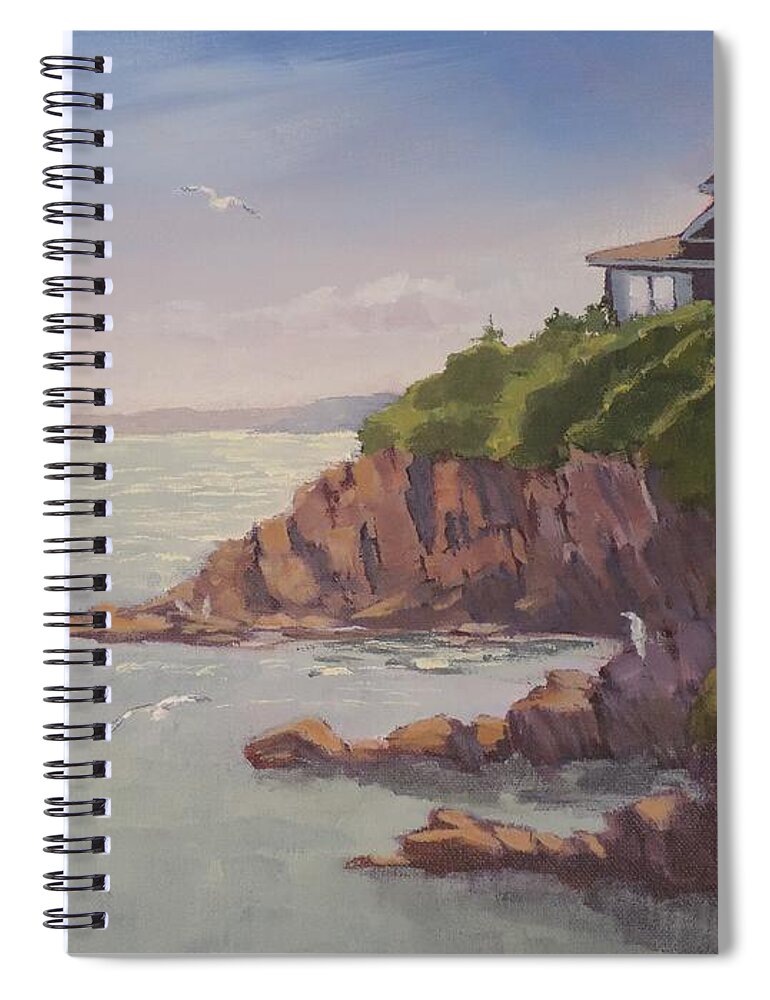 Maine Coast Abode Spiral Notebook featuring the painting Maine Coast Abode  by Bill Tomsa