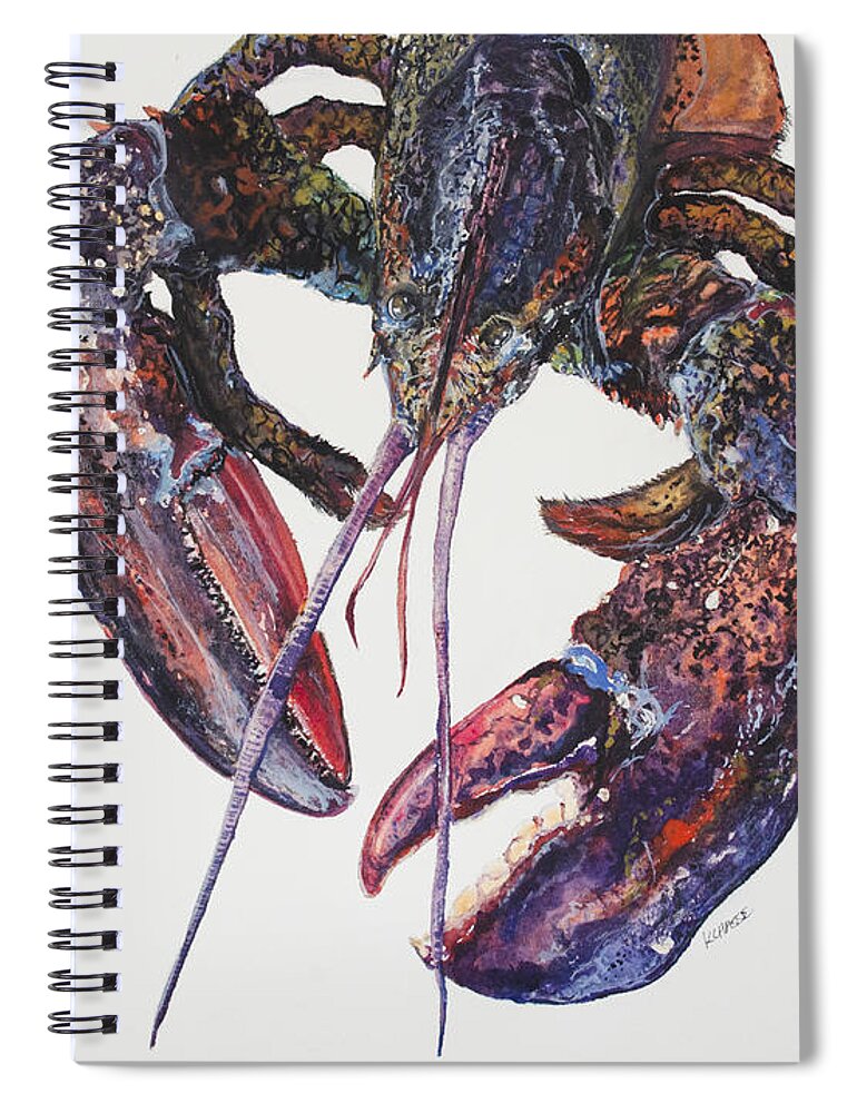 Maine Spiral Notebook featuring the painting Maine Lobster by Kellie Chasse