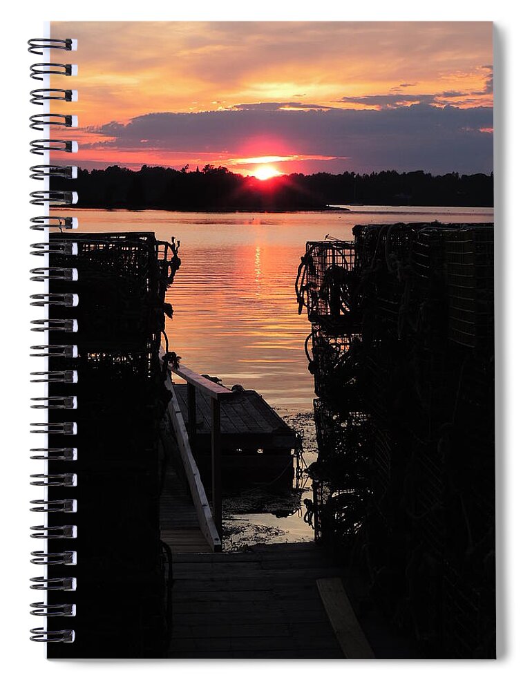 Color Spiral Notebook featuring the photograph Maine Sunset and Traps by Bill Tomsa