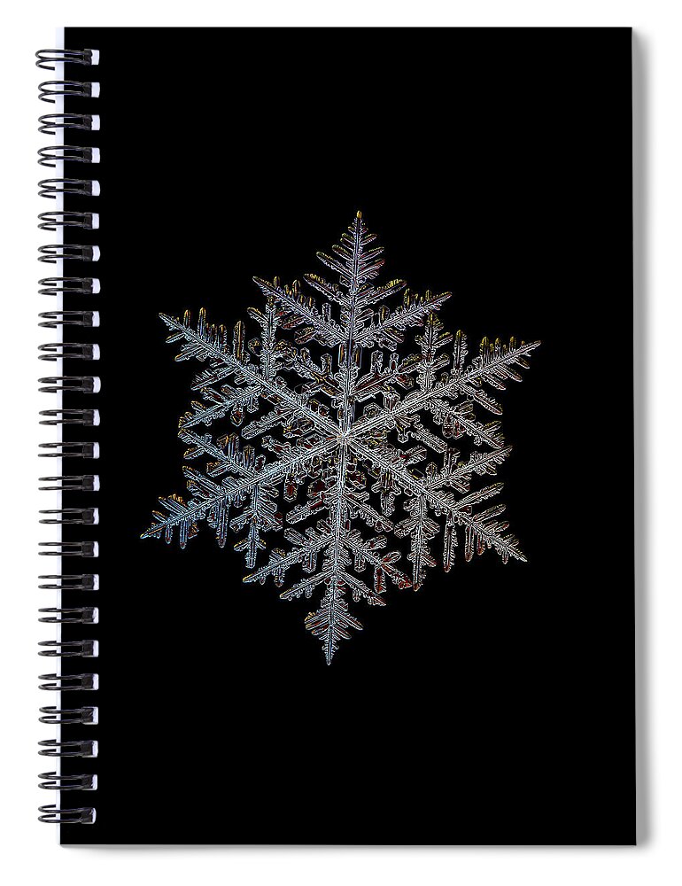 Snowflake Spiral Notebook featuring the photograph Majestic crystal, black version by Alexey Kljatov