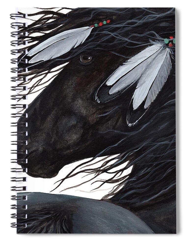 White Feathers Spiral Notebook featuring the painting Majestic White Feathers Horse 145 by AmyLyn Bihrle