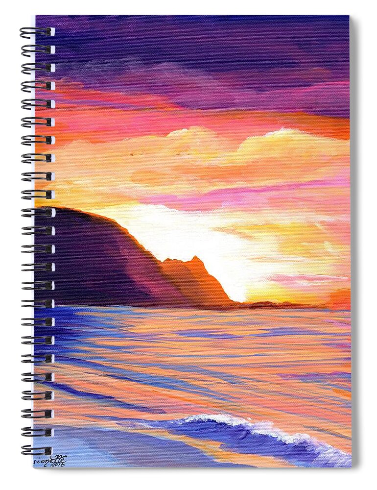 Kauai Spiral Notebook featuring the painting Makana Sunset by Marionette Taboniar