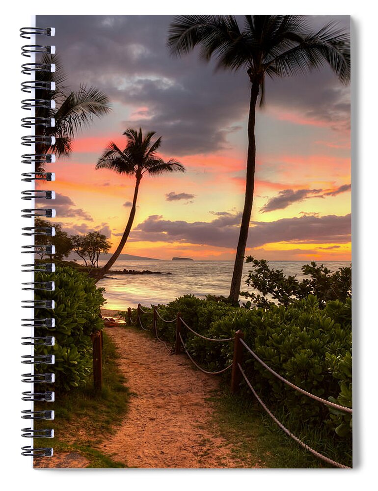 Maui Hawaii Spiral Notebook featuring the photograph Makena Sunset Path by Susan Rissi Tregoning