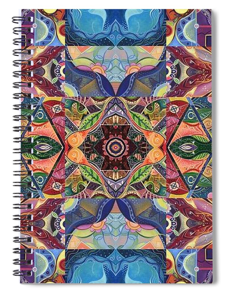 Abstract Spiral Notebook featuring the mixed media Making Magic - A T J O D Arrangement by Helena Tiainen