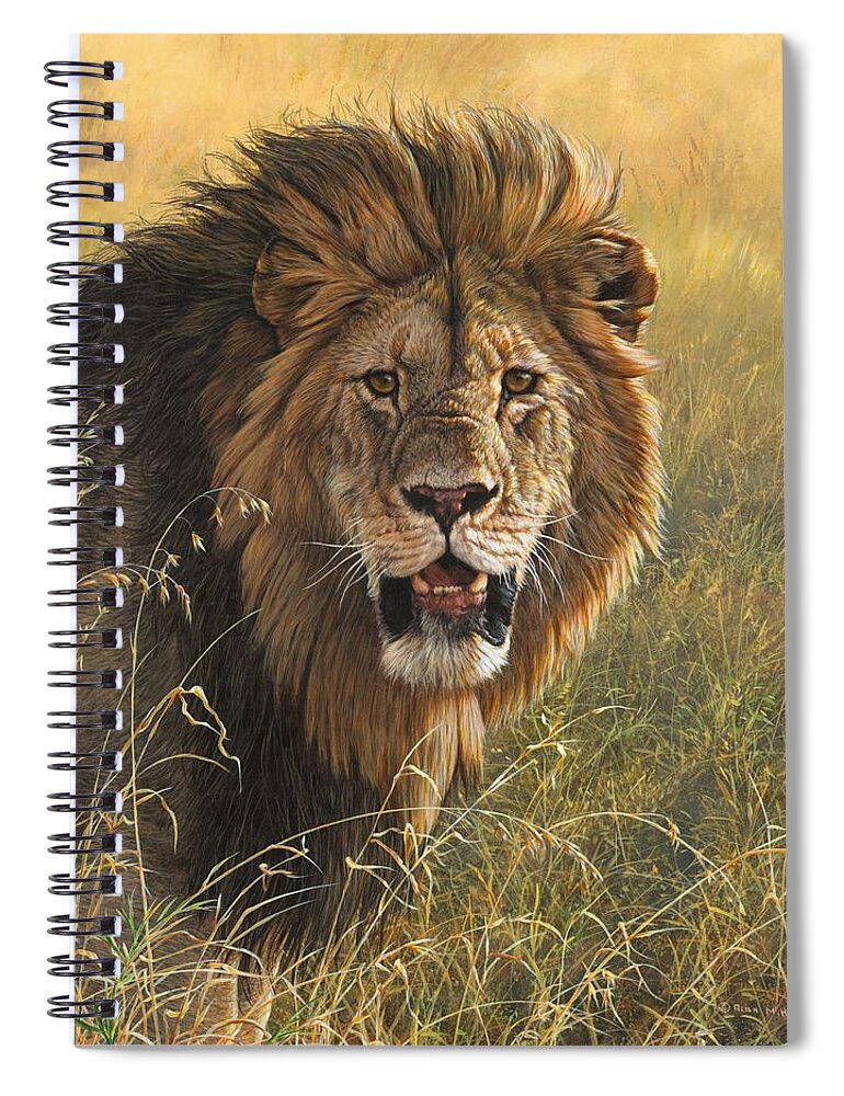 Wildlife Paintings Spiral Notebook featuring the painting Male Lion 2 by Alan M Hunt