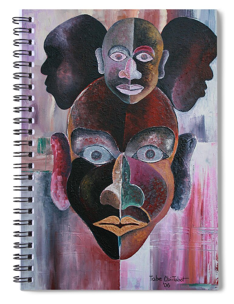 Male Mask Spiral Notebook featuring the painting Male Mask by Obi-Tabot Tabe