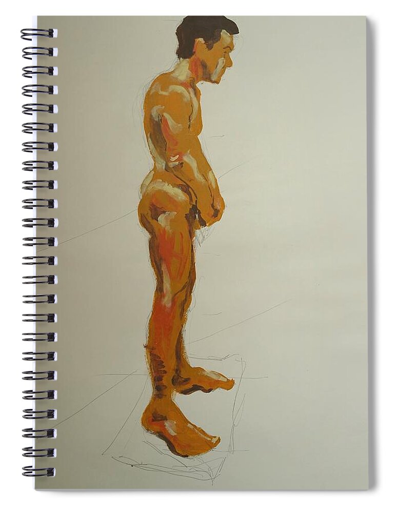 Male Spiral Notebook featuring the painting Male Nude Standing With Arms Crossed At Wrists by Mike Jory