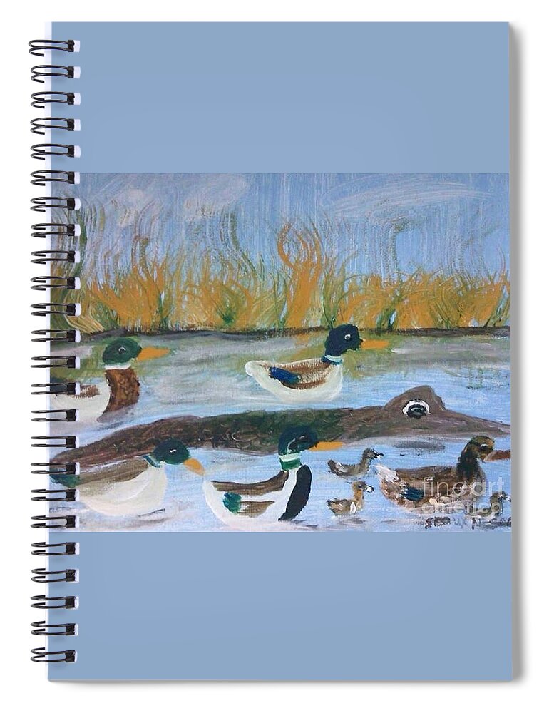 Mallards And Friend Spiral Notebook featuring the painting Mallards and Friend by Seaux-N-Seau Soileau
