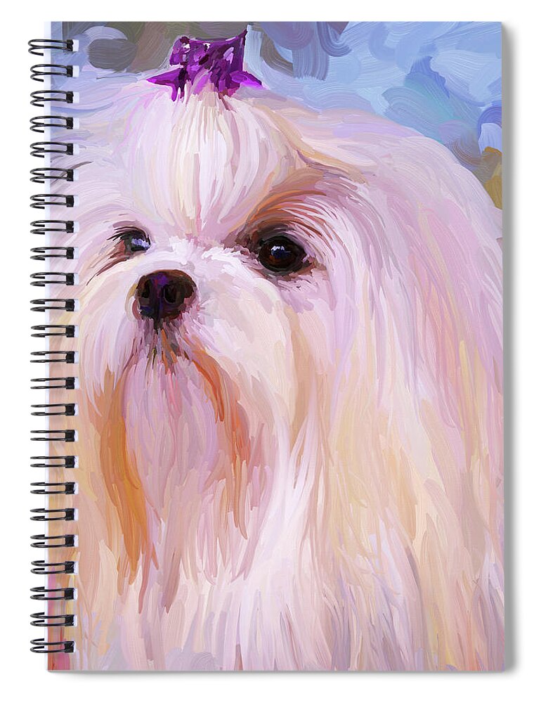 Maltese Spiral Notebook featuring the painting Maltese Portrait - Square by Jai Johnson