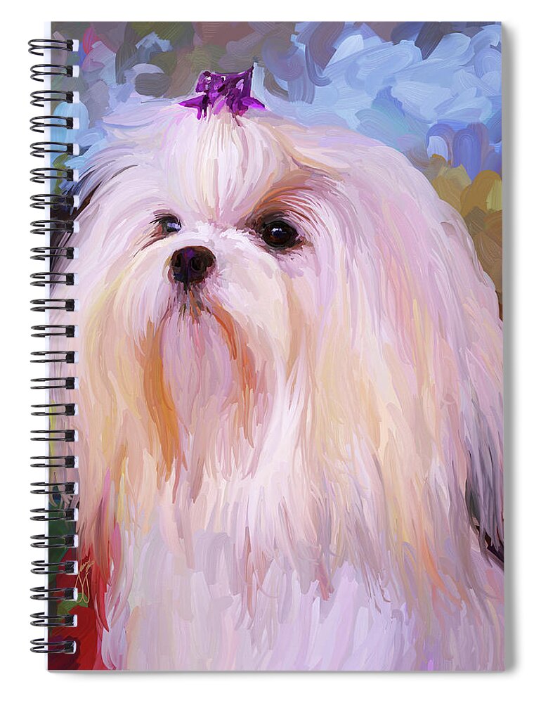 Maltese Spiral Notebook featuring the painting Maltese Portrait by Jai Johnson