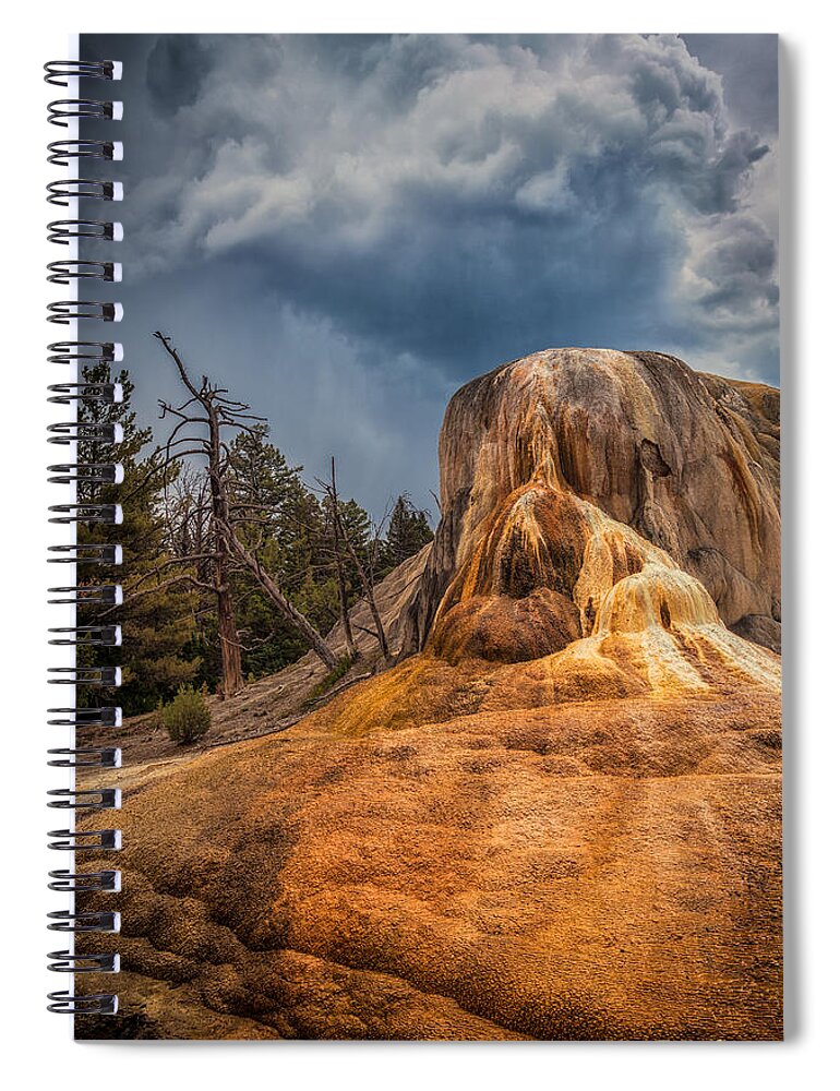 Mammoth Hot Springs Spiral Notebook featuring the photograph Mammoth Under Storm by Rikk Flohr
