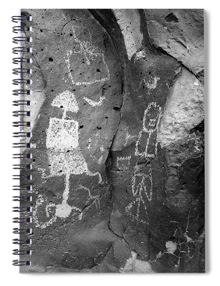 Petroglyphs Spiral Notebook featuring the photograph Man and Woman b/w by Glory Ann Penington