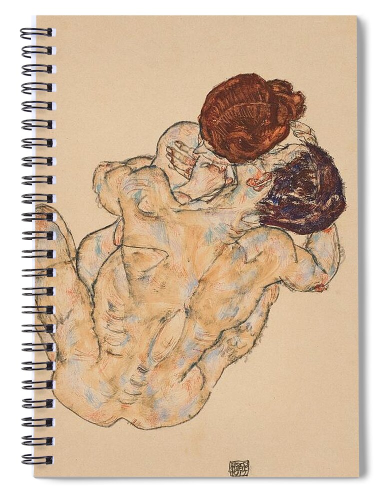 Egon Schiele Spiral Notebook featuring the drawing Man And Woman Embracing by Egon Schiele