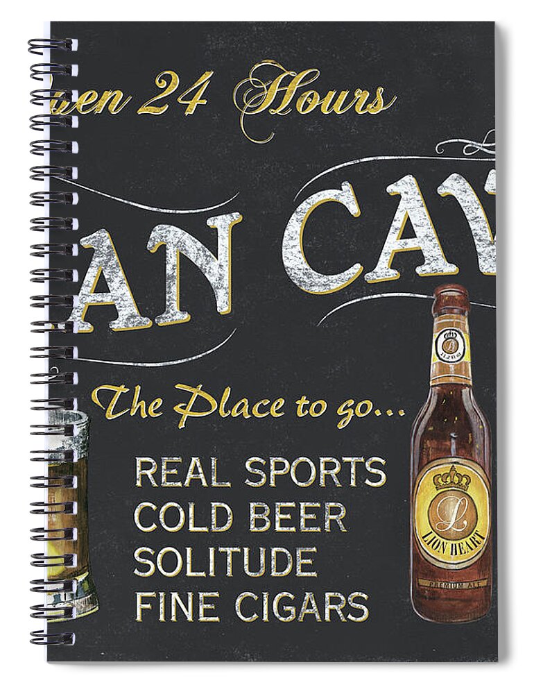 Sports Spiral Notebook featuring the painting Man Cave Chalkboard Sign by Debbie DeWitt