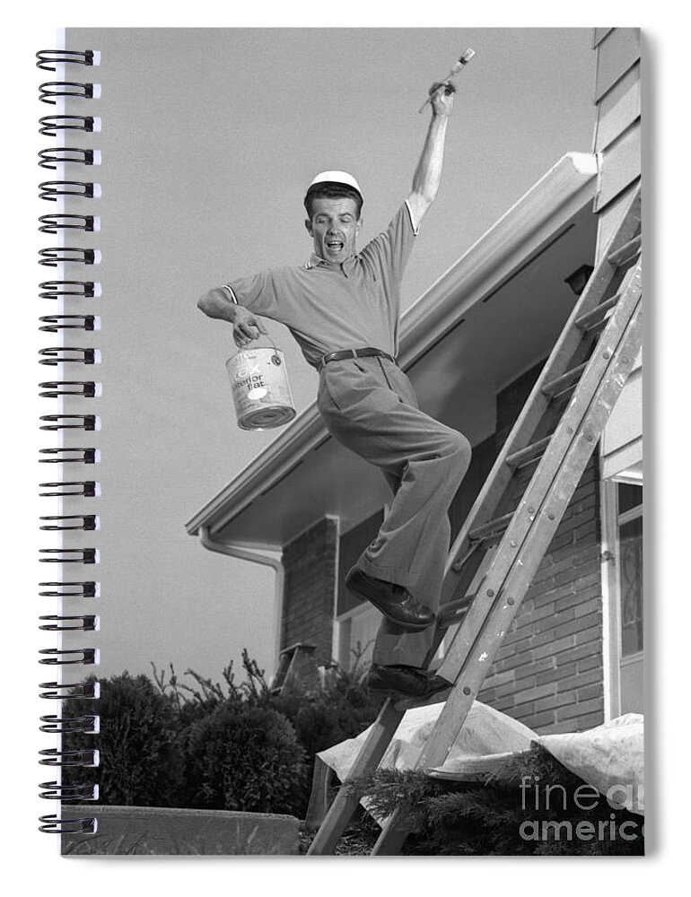 1960s Spiral Notebook featuring the photograph Man Falling Off Ladder by H. Armstrong Roberts/ClassicStock