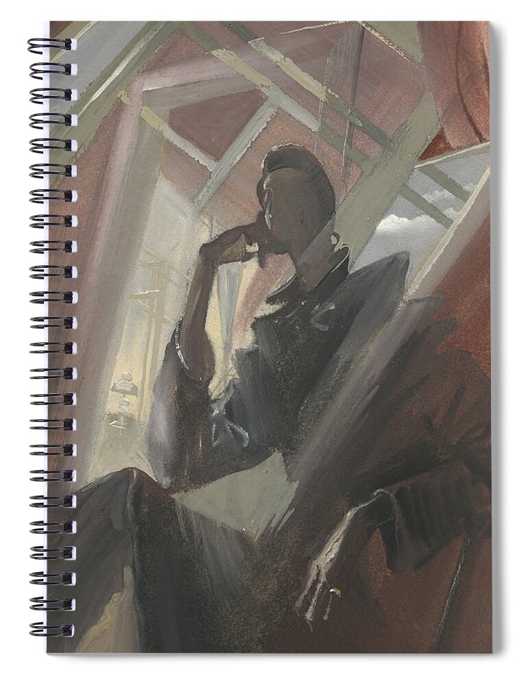 Igor Sakurov Spiral Notebook featuring the painting Man Portrait in Window Reflection by Igor Sakurov