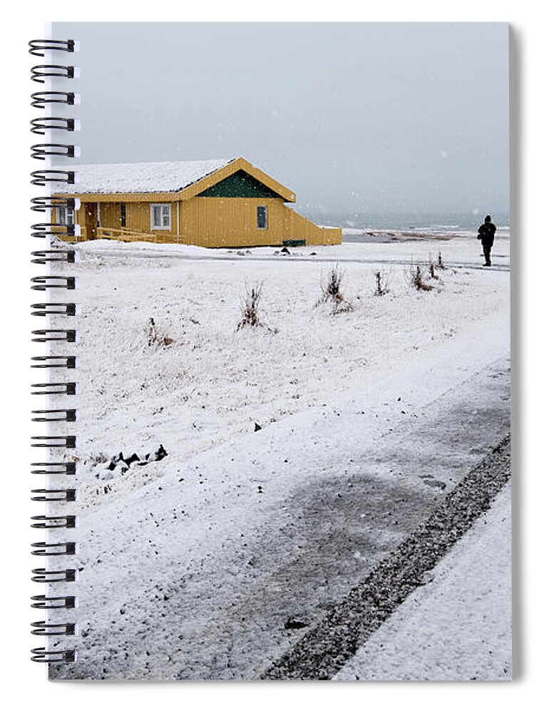 Iceland Spiral Notebook featuring the photograph Man walking in snow Iceland by Michalakis Ppalis