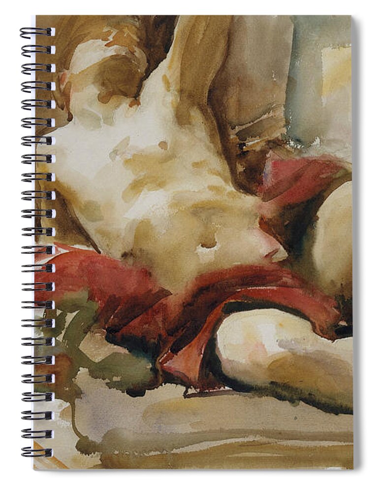 19h Century Art Spiral Notebook featuring the drawing Man with Red Drapery by John Singer Sargent