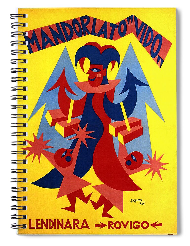 Mandorlato Vido Spiral Notebook featuring the mixed media Mandorlato Vido - Lendinara, Rovigo - Italian Futurism - Vintage Travel Poster - Fortunato Depero by Studio Grafiikka