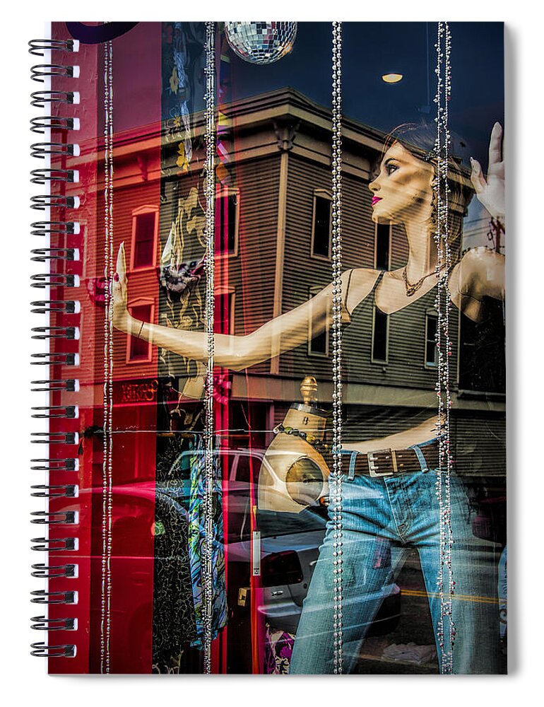 Art Spiral Notebook featuring the photograph Mannequin in storefront window display with no escape by Randall Nyhof