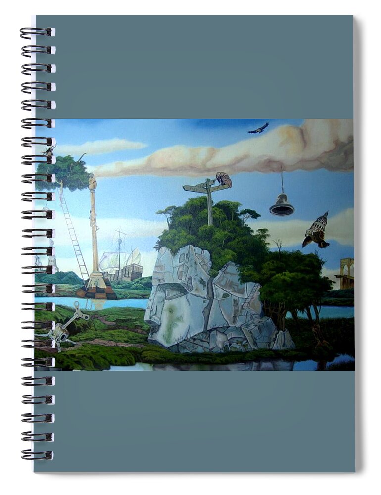 Surealism Spiral Notebook featuring the painting Many Exits to the Only Way by Carlos Rodriguez