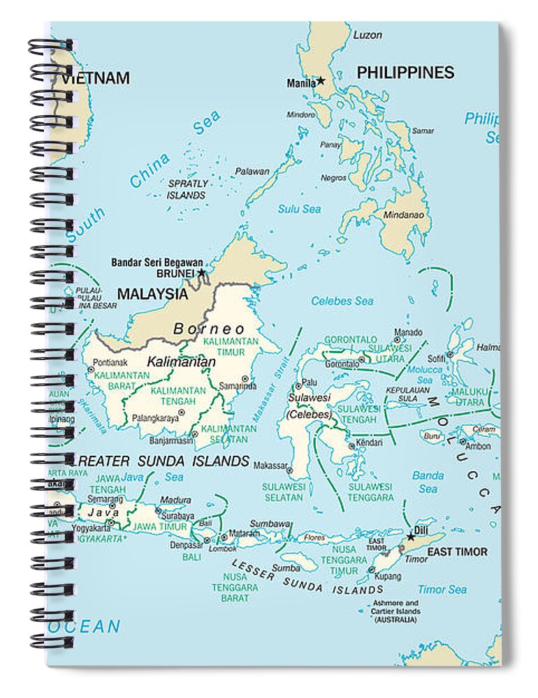 Atlas Spiral Notebook featuring the mixed media Map of Indonesia by Roy Pedersen