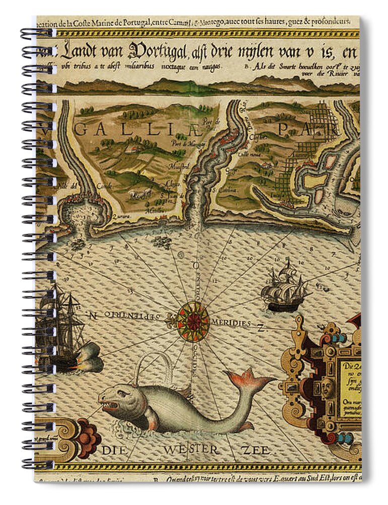 Map Of Portugal Spiral Notebook featuring the photograph Map Of Portugal 1600 by Andrew Fare