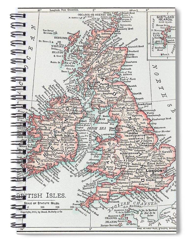 World Spiral Notebook featuring the drawing Map of the British Isles 1900 by Vincent Monozlay