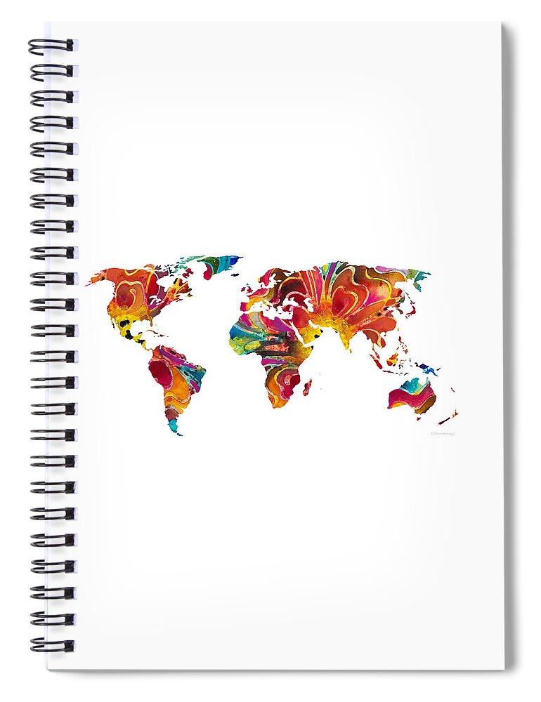 Map Spiral Notebook featuring the painting Map of The World 2 -Colorful Abstract Art by Sharon Cummings