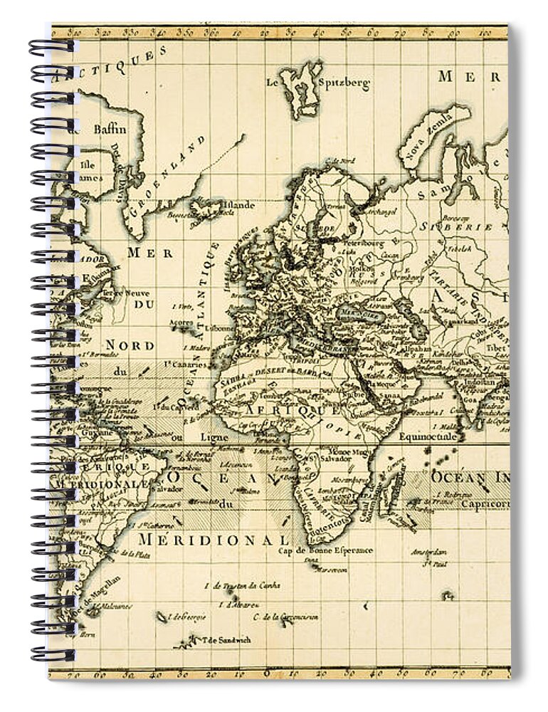 Maps Spiral Notebook featuring the drawing Map of the World using the Mercator Projection by Guillaume Raynal