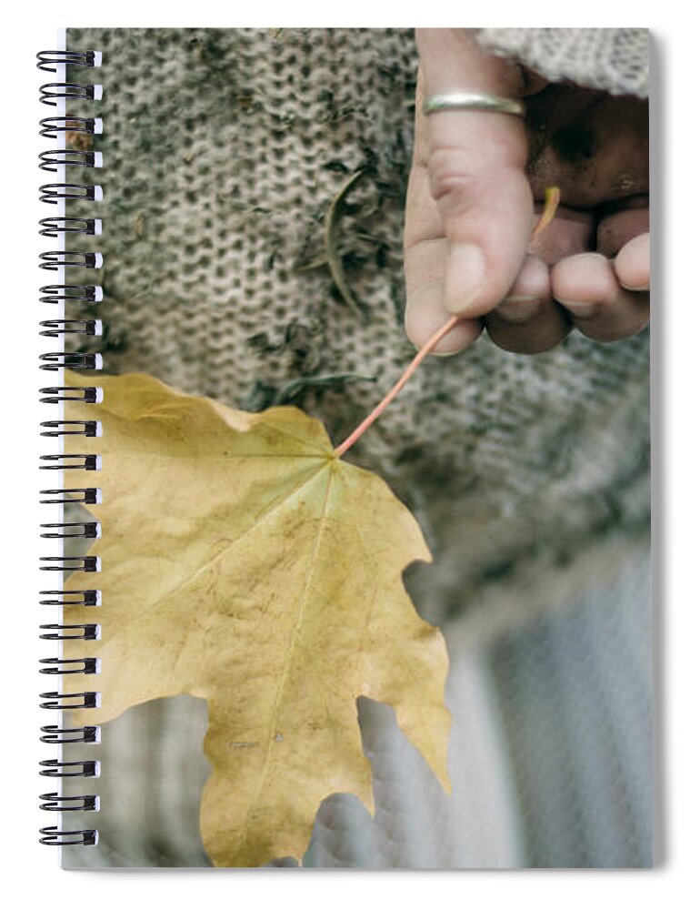 Woman Spiral Notebook featuring the photograph Maple Leaf. Prickle Tenderness by Inna Mosina