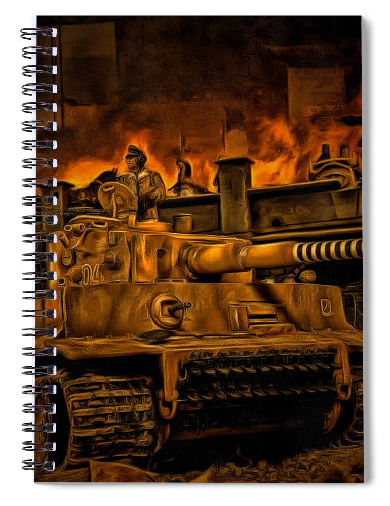 Wwii German Tiger Tank Spiral Notebook featuring the digital art March Across France Holding on to Caen - Oil by Tommy Anderson