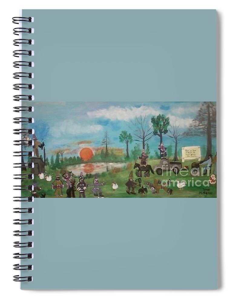Courir De Mardi Gras Spiral Notebook featuring the painting Mardi Gras at the Pond by Seaux-N-Seau Soileau