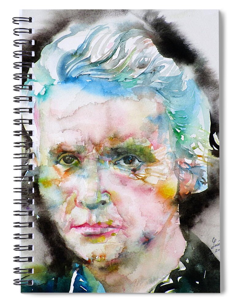 Marie Curie Spiral Notebook featuring the painting MARIE CURIE - watercolor portrait by Fabrizio Cassetta