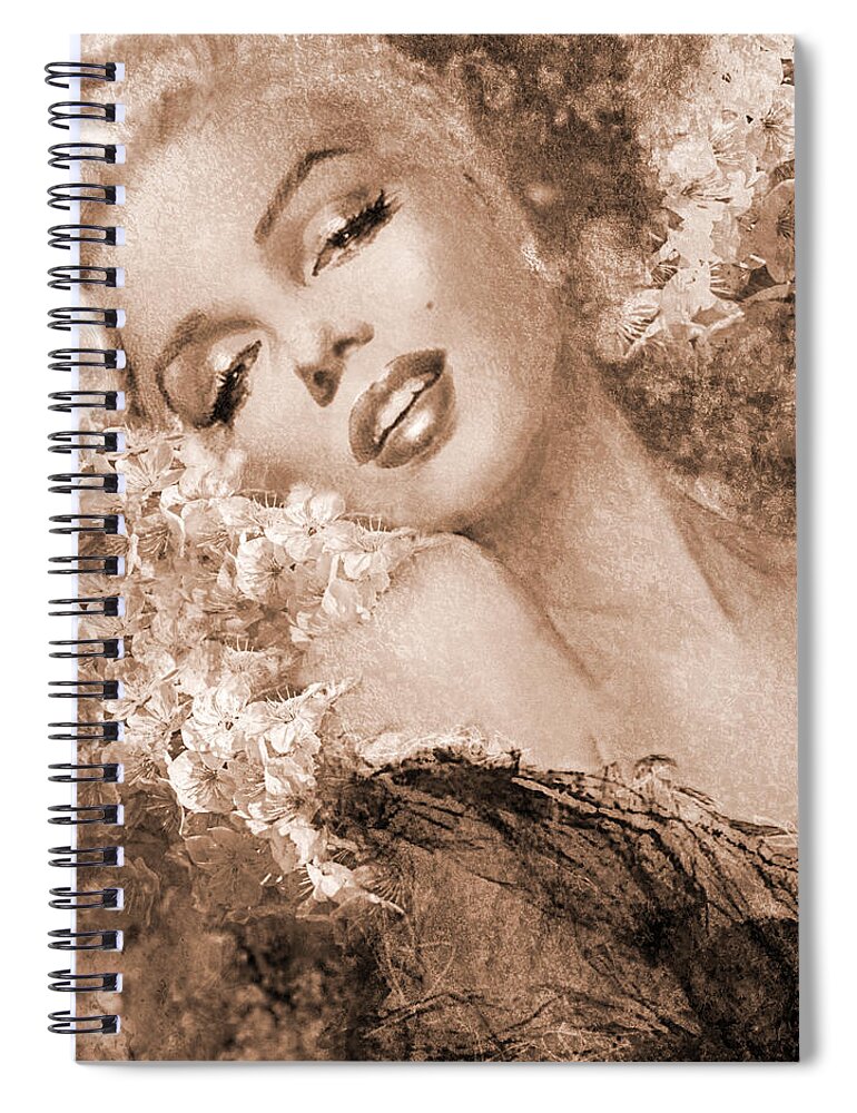 Theo Danella Spiral Notebook featuring the painting Marilyn Cherry Blossoms, sepia by Theo Danella