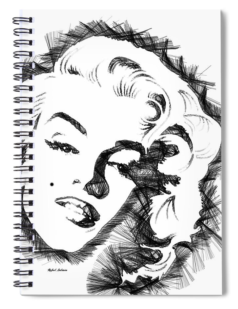 Marilyn Monroe Spiral Notebook featuring the digital art Marilyn Monroe Sketch in Black and White by Rafael Salazar