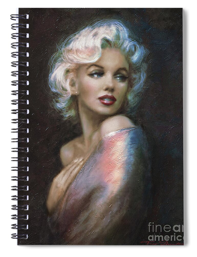 Marilyn Monroe Spiral Notebook featuring the painting Marilyn romantic WW 4 blue by Theo Danella