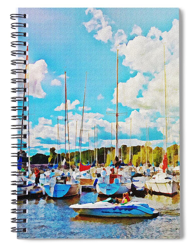 Marina Spiral Notebook featuring the mixed media Marina in the summertime by Tatiana Travelways