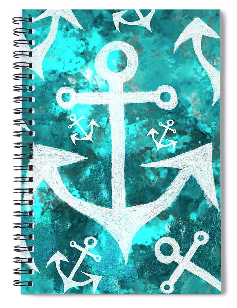 Anchor Spiral Notebook featuring the painting Maritime anchor art by Jorgo Photography