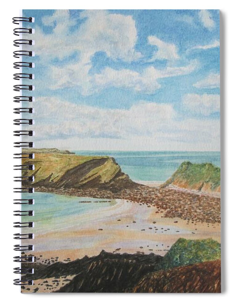 Painting Marloes Sands Beach Pembrokeshire South Wales Spiral Notebook featuring the painting Painting Marloes Sands Beach Pembrokeshire South Wales by Edward McNaught-Davis