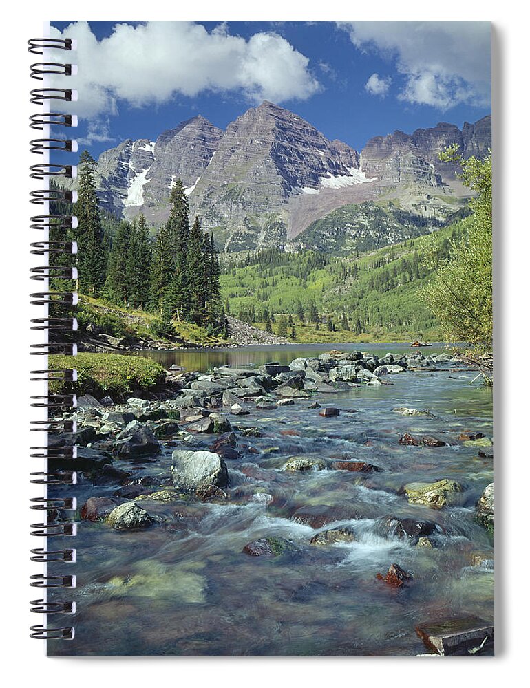 Maroon Bells Spiral Notebook featuring the photograph 210404-Maroon Bells and Creek by Ed Cooper Photography