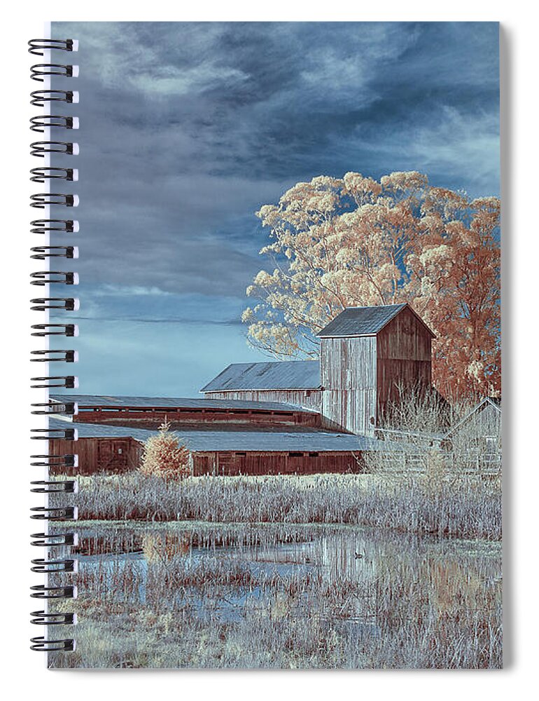 Greg Nyquist Spiral Notebook featuring the photograph Marsh and Barn in Infrared 1 by Greg Nyquist