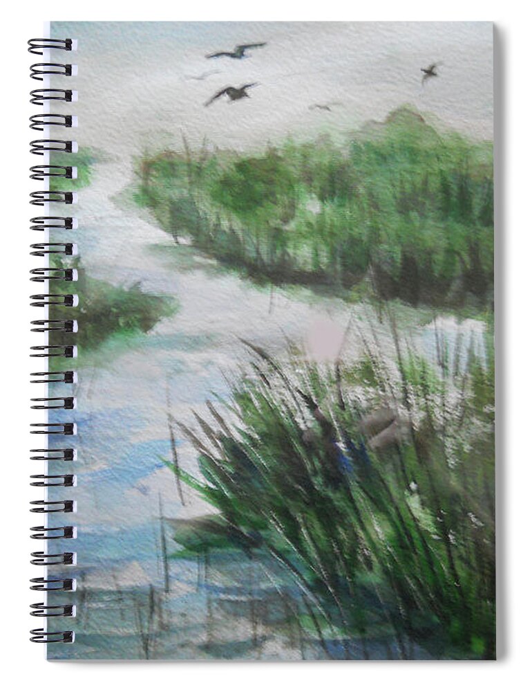 Marsh Lands Spiral Notebook featuring the painting Marsh by Olga Kaczmar