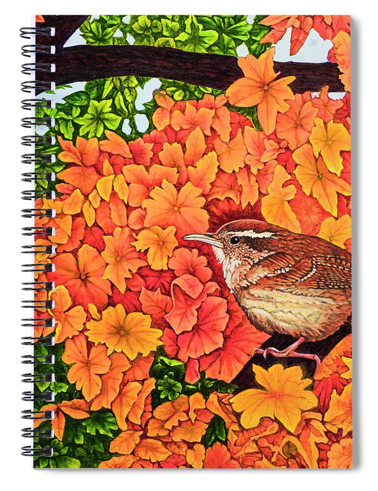 Wren Spiral Notebook featuring the painting Marsh Wren by Michael Frank