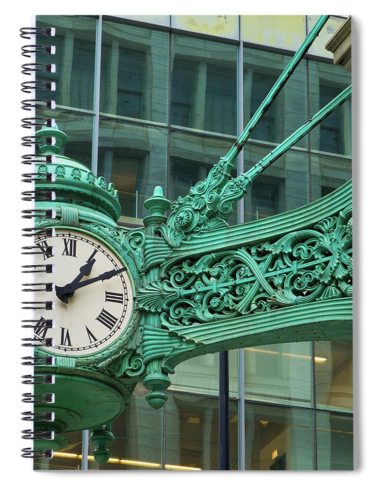 Architecture Spiral Notebook featuring the photograph Marshall Field Great Clock by Jerry Fornarotto