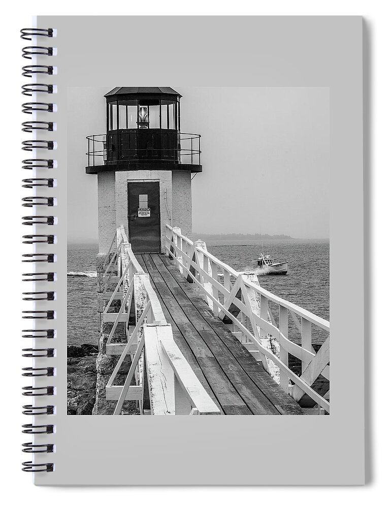 Marshall Point Light Spiral Notebook featuring the photograph Marshall Point Light and Lobster Boat by Daniel Hebard