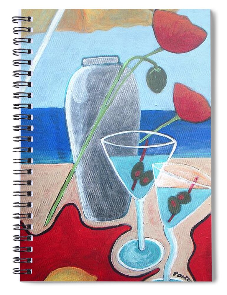 Abstract Spiral Notebook featuring the painting Martini on the beach by Vesna Antic