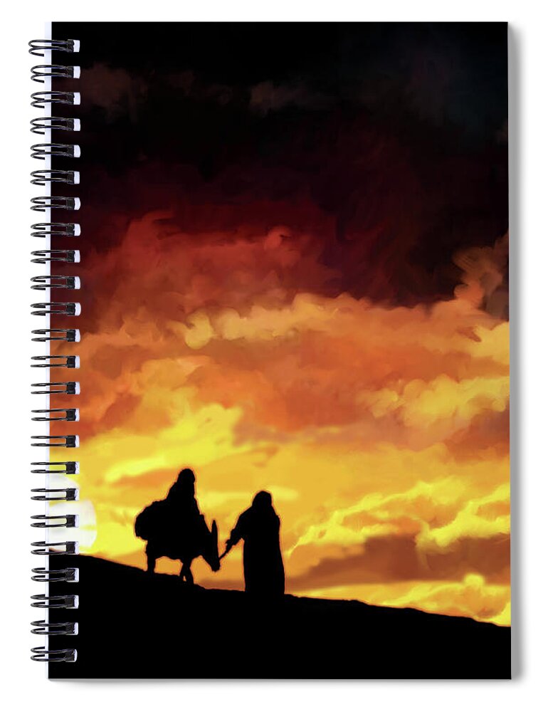 Christmas Mary Joseph Travel Jesus Spiral Notebook featuring the mixed media Mary and Joseph by Murry Whiteman