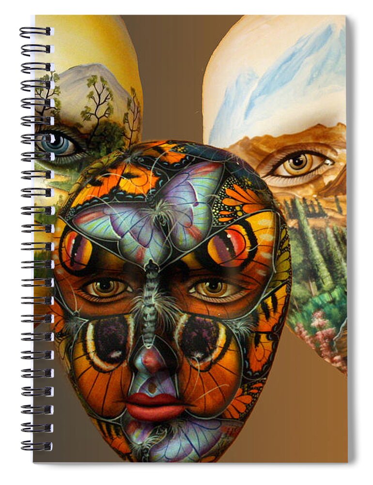 Mask Spiral Notebook featuring the photograph Masks on the Wall by Farol Tomson